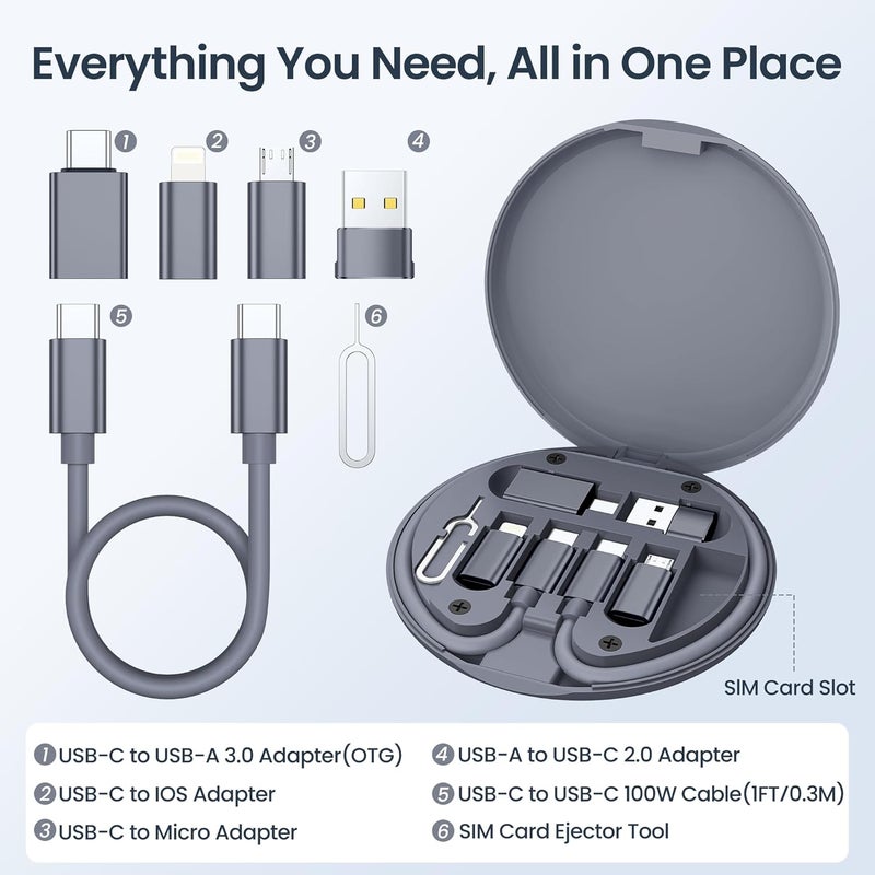 Elebase USB Charging Adapter Kit,Multi Travel USBC Adapter Set,Type C to USB 3.0 OTG iOS Micro Converter Case with 1Ft 100W Charger Cable for iPhone 17 Air 16 15 14 Max Pro,Samsung Galaxy S24 S23 Plus - Image 2